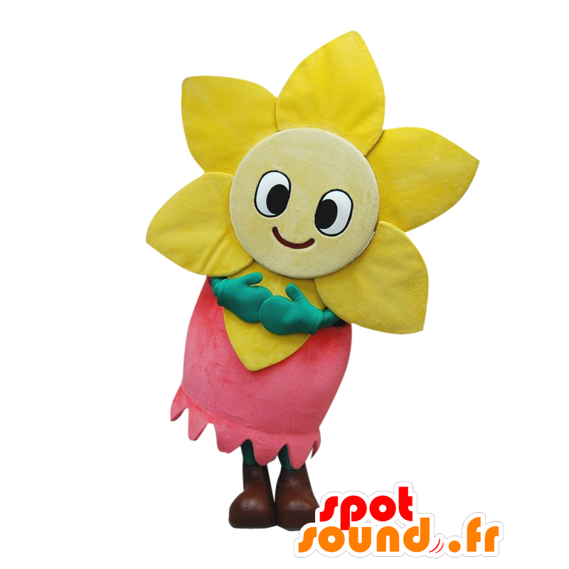 Mascot blik-chan, gul blomst, sol, meget smilende - Spotsound