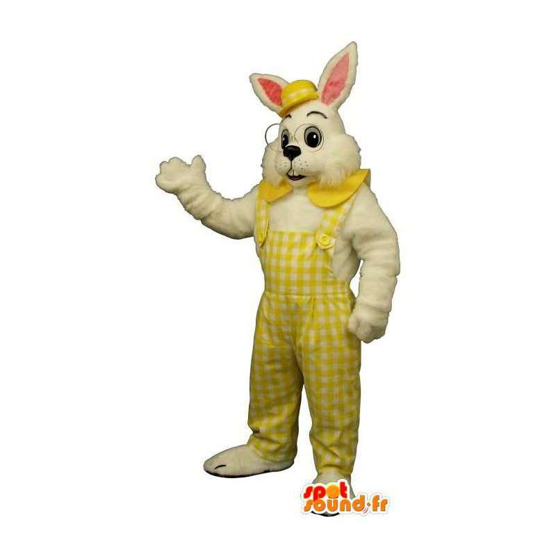 Mascot bunny glasses, yellow jumpsuit - MASFR007102 - Rabbit mascot