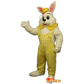 Konijn mascotte met een bril, gele overalls - MASFR007102 - Mascot konijnen