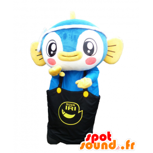 Mascota Manatchi. Mascota Pescado azul overol negro - MASFR27621 - Yuru-Chara mascotas japonesas