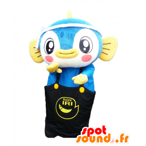 Mascot Manatchi. Blue Fish Mascot zwarte jumpsuit - MASFR27621 - Yuru-Chara Japanse Mascottes