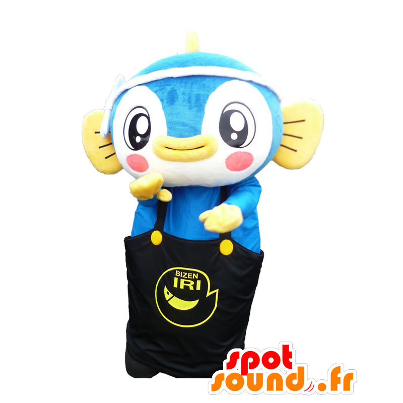 Mascot Manatchi. Blue Fish Mascot sort jumpsuit - MASFR27621 - Yuru-Chara japanske Mascots