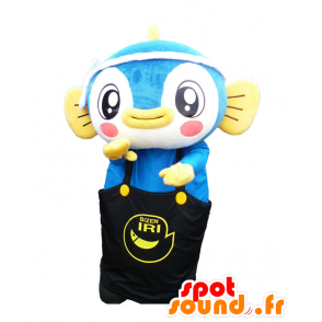 Manatchi Maskottchen. Blaue Fisch-Maskottchen schwarzen Overalls - MASFR27621 - Yuru-Chara japanischen Maskottchen