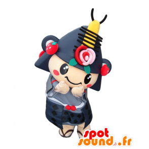 Mascota Machihana. Mascota del samurai, ninja negro y rojo - MASFR27639 - Yuru-Chara mascotas japonesas