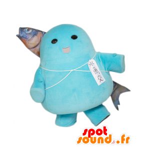 Mascot Uogokoro. snømann maskot med en fisk på ryggen - MASFR27643 - Yuru-Chara japanske Mascots