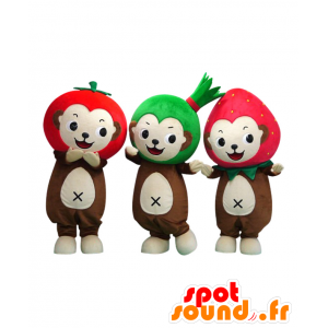 3 mascotes sorriso macacos. Mascotes de frutas e legumes - MASFR27649 - Yuru-Chara Mascotes japoneses