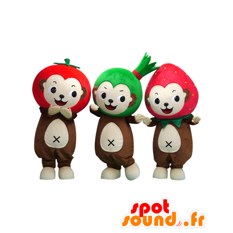 3 mascotes sorriso macacos. Mascotes de frutas e legumes - MASFR27649 - Yuru-Chara Mascotes japoneses