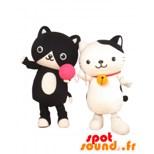 2 mascottes de chats. Mascottes de Mana-chan et Yu-kun - MASFR27654 - Mascottes Yuru-Chara Japonaises