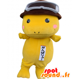 Gelber Dinosaurier Maskottchen Brille. Mascotte Gamba Liu - MASFR27655 - Yuru-Chara japanischen Maskottchen