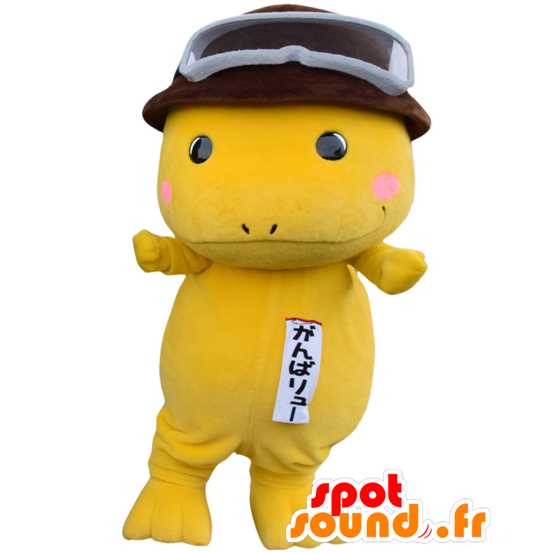 Gelber Dinosaurier Maskottchen Brille. Mascotte Gamba Liu - MASFR27655 - Yuru-Chara japanischen Maskottchen