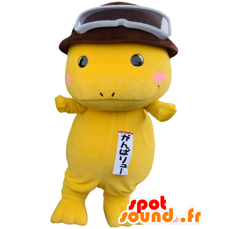 Mascotte gele dinosaurus glazen. Mascot Gamba Liu - MASFR27655 - Yuru-Chara Japanse Mascottes