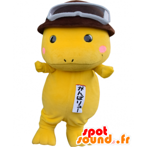 Gelber Dinosaurier Maskottchen Brille. Mascotte Gamba Liu - MASFR27655 - Yuru-Chara japanischen Maskottchen