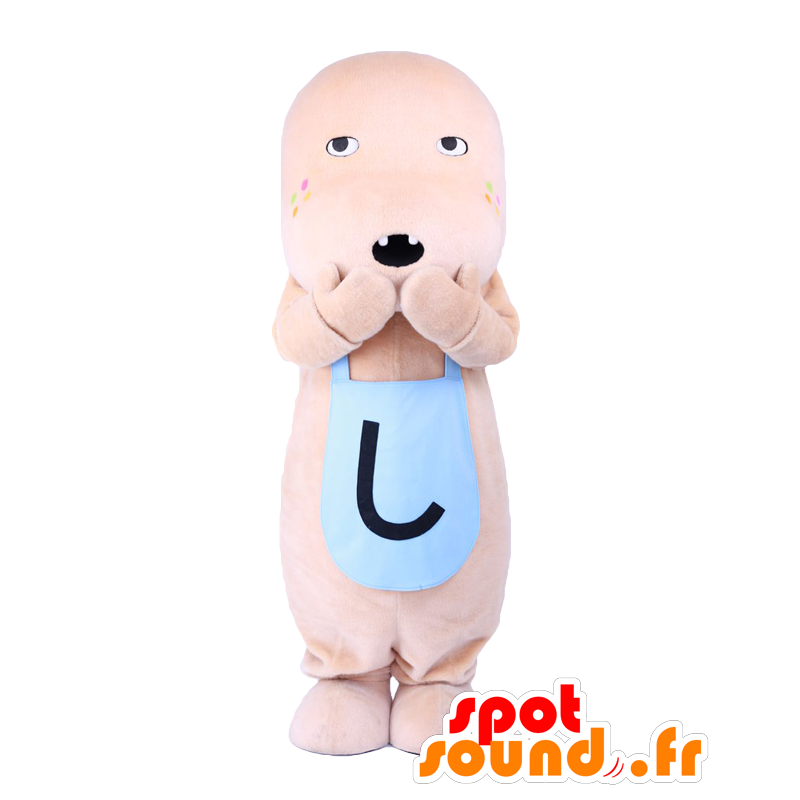 Mascot grijze bontverbinding met een blauwe schort. Mascot Teruppe - MASFR27656 - Yuru-Chara Japanse Mascottes