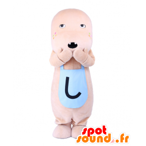 Pelliccia sigillo grigio mascotte con un grembiule blu. Mascotte Teruppe - MASFR27656 - Yuru-Chara mascotte giapponese