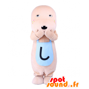 Mascot grijze bontverbinding met een blauwe schort. Mascot Teruppe - MASFR27656 - Yuru-Chara Japanse Mascottes