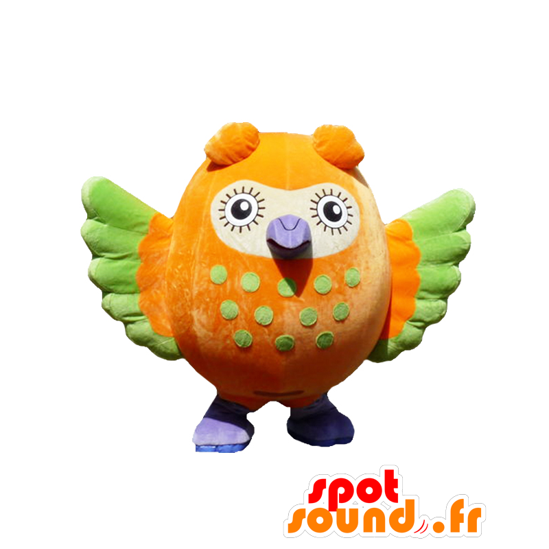 Mascot Hororu. Owl Mascot oranssi, violetti ja vihreä - MASFR27660 - Mascottes Yuru-Chara Japonaises