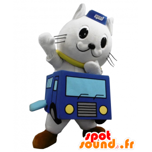 Mascotte de Catty. Mascotte de chien blanc chauffeur de bus - MASFR27664 - Mascottes Yuru-Chara Japonaises