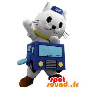 Catty Maskottchen. Weiß Hund Maskottchen Busfahrer - MASFR27664 - Yuru-Chara japanischen Maskottchen