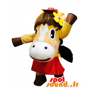 Fantasia de mascote Poney-chan, pônei branco e marrom - Mascotes Yuru-Chara Japoneses - MASFR27665 - SpotSound.fr