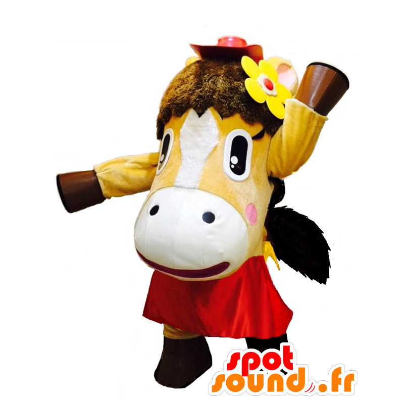 Fantasia de mascote Poney-chan, pônei branco e marrom - Mascotes Yuru-Chara Japoneses - MASFR27665 - SpotSound.fr