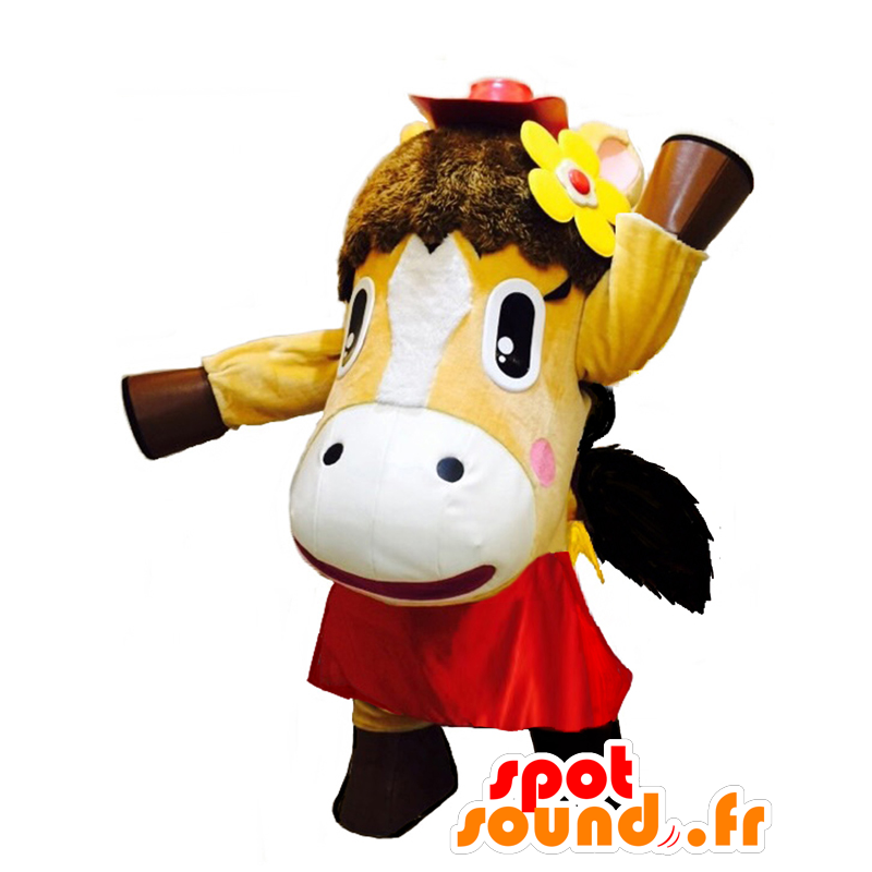 Ponny-chan maskot. Vit och brun ponnymaskot - Spotsound maskot
