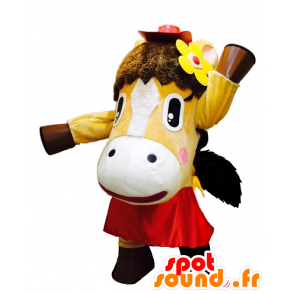 Fantasia de mascote Poney-chan, pônei branco e marrom - Mascotes Yuru-Chara Japoneses - MASFR27665 - SpotSound.fr