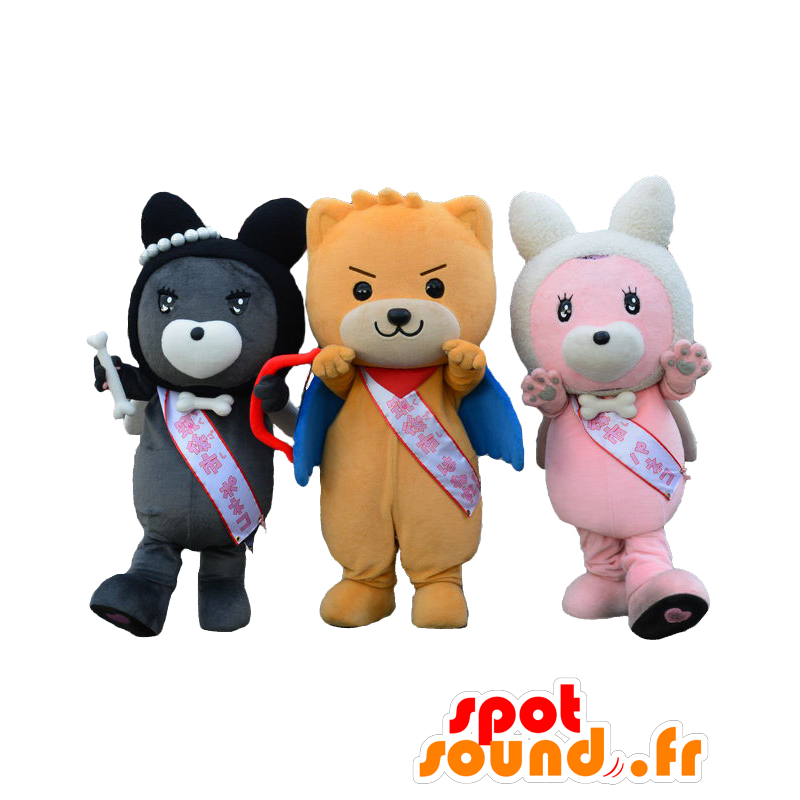 3 mascotes Hanemaru e Paneko-Poneko. Mascotes cão - MASFR27668 - Yuru-Chara Mascotes japoneses