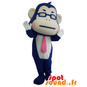 Nojima Maskottchen. Blauer Affe-Maskottchen mit einer Krawatte - MASFR27669 - Yuru-Chara japanischen Maskottchen