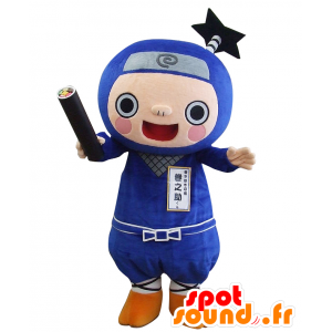 Mascote Noriyuki. Mascot Samurai, branco e azul ninja - MASFR27670 - Yuru-Chara Mascotes japoneses