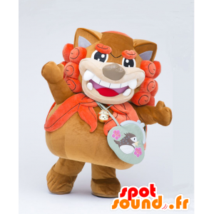 ふちこまマスコット。茶色とオレンジ色のライオンのマスコット-MASFR27671-日本のゆるキャラのマスコット