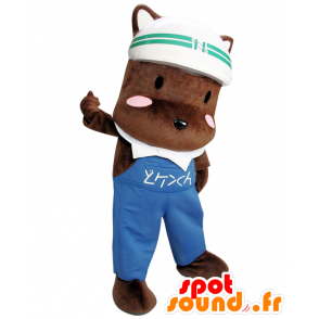 Mascot Ken-kun. Mascotte big brown dog in overalls - MASFR27672 - Yuru-Chara Japanese mascots