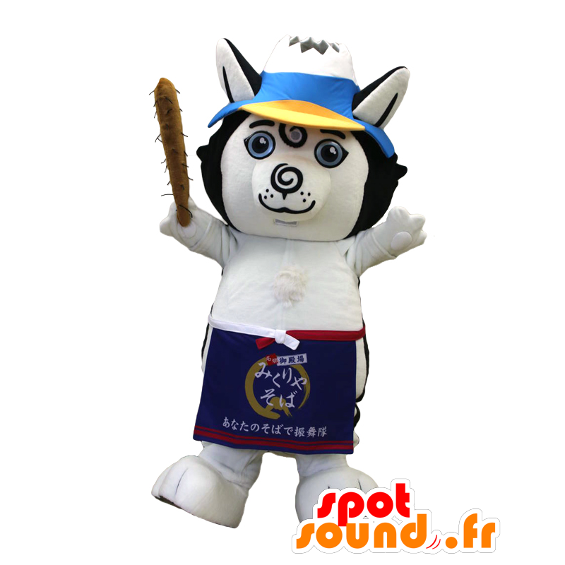 Mikurin Maskottchen. Mascotte großer weißer und schwarzer Hund - MASFR27677 - Yuru-Chara japanischen Maskottchen