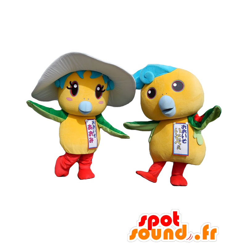 2 Iso berühmten Maskottchen und Aomi, gelben Vogel, Grün und Blau - MASFR27679 - Yuru-Chara japanischen Maskottchen 2 Iso berühmten Maskottchen und Aomi, gelben Vogel, Grün und Blau - MASFR27679 - Yuru-Chara japanischen Maskottchen