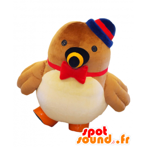 クイクイのマスコット。茶色、赤、青の鳥のマスコット-MASFR27681-日本のゆるキャラのマスコット