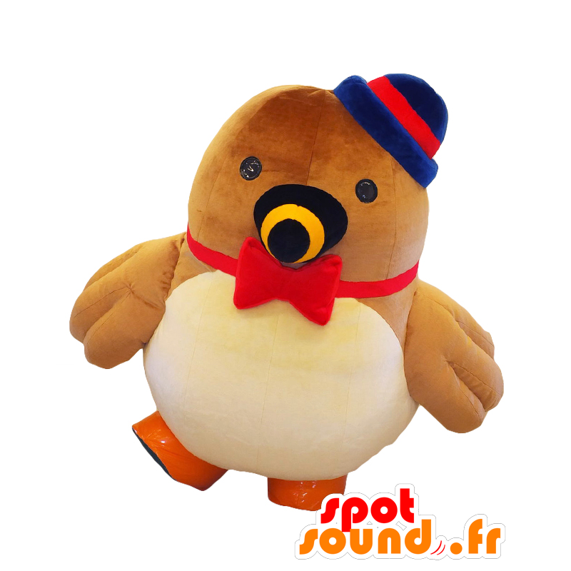 Mascot Kuikui. bruin, rood en blauw vogel mascotte - MASFR27681 - Yuru-Chara Japanse Mascottes