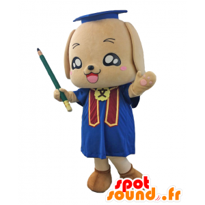 Frase-chan mascotte. Mascotte cane marrone e blu laureato - MASFR27682 - Yuru-Chara mascotte giapponese