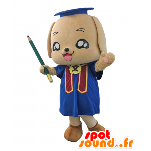 フレーズちゃんのマスコット。茶色と青の卒業犬のマスコット-MASFR27682-日本のゆるキャラのマスコット