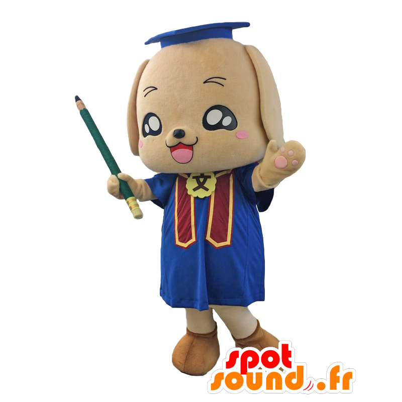 Phrase-chan maskot. Brun og blå kandidat hundemaskot - Japanske Yuru-Chara-maskotter - MASFR27682 - SpotSound.fr