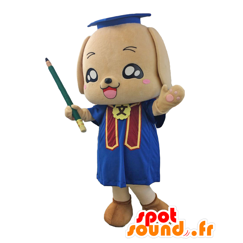 フレーズちゃんのマスコット。茶色と青の卒業犬のマスコット-MASFR27682-日本のゆるキャラのマスコット