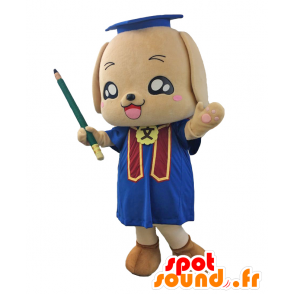 Phrase-chan maskot. Brun og blå kandidat hundemaskot - Japanske Yuru-Chara-maskotter - MASFR27682 - SpotSound.fr