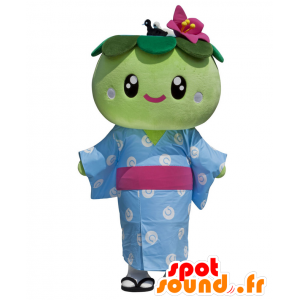 Abikachan maskot. Grön blommamaskot i kimono - Spotsound maskot