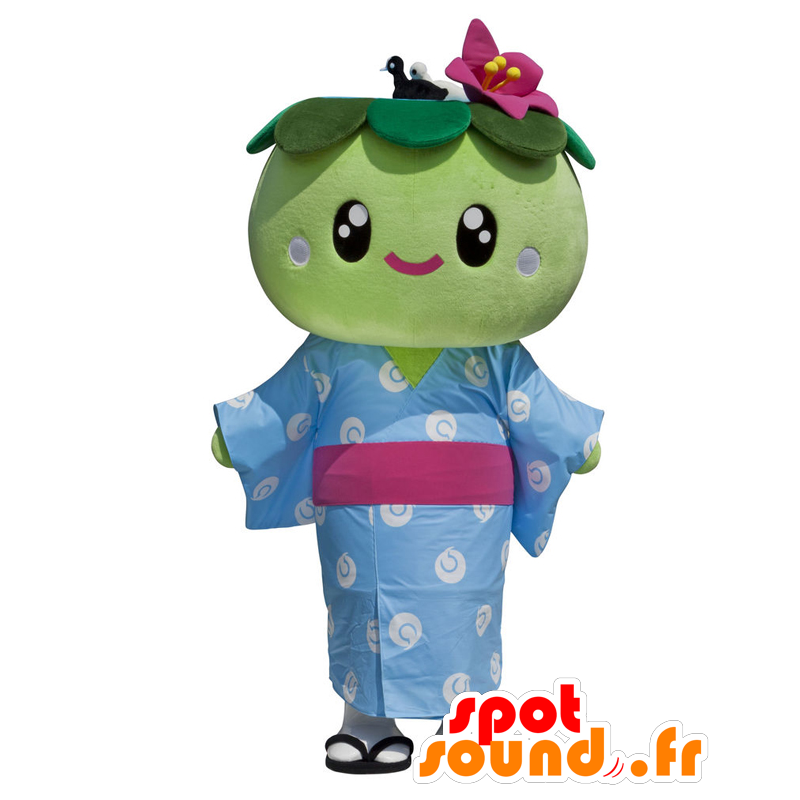 Abikachan maskot. Grön blommamaskot i kimono - Spotsound maskot