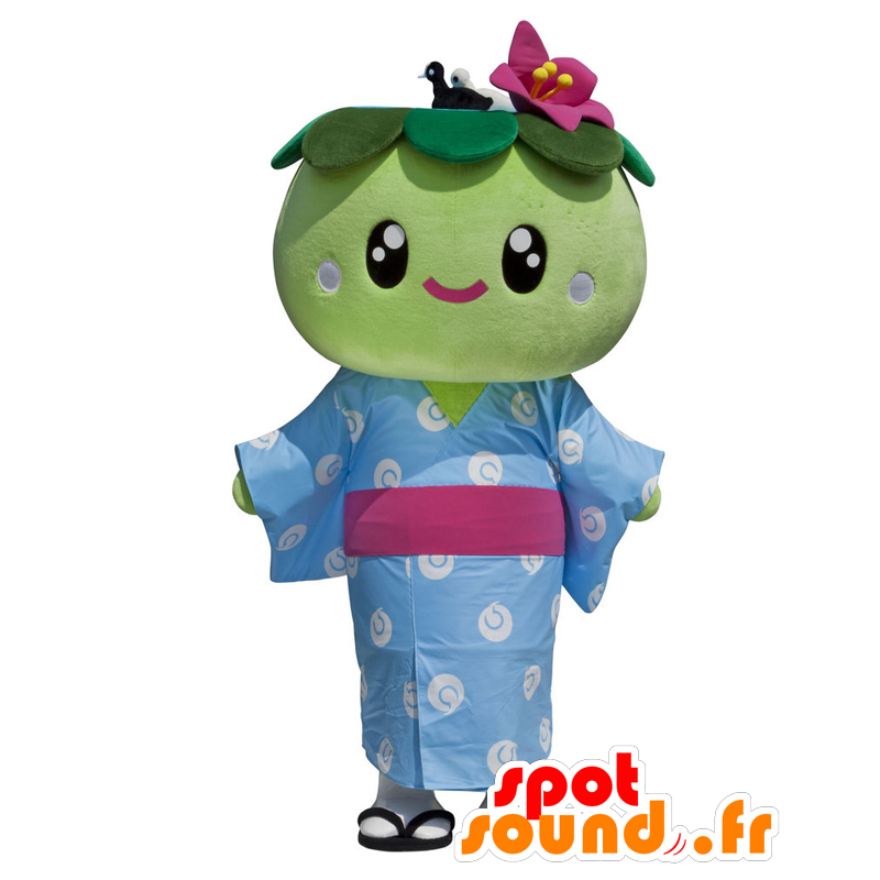 Mascotte Abikachan. Mascotte fiore kimono verde - MASFR27689 - Yuru-Chara mascotte giapponese