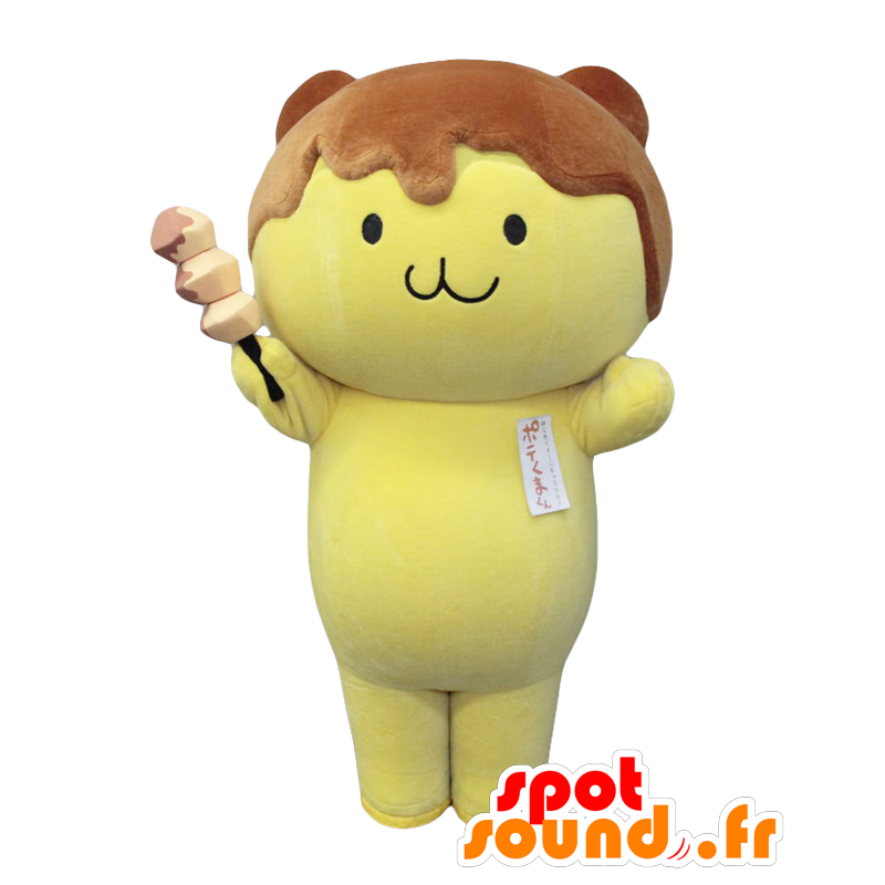 Mascot Poteku. keltainen kissa maskotti ja hunajaa päähän - MASFR27695 - Mascottes Yuru-Chara Japonaises