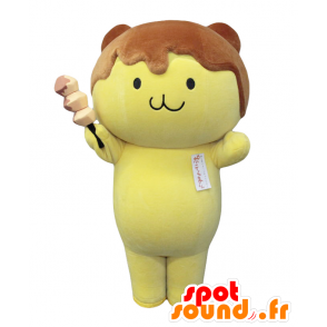 Poteku Maskottchen. Gelbe Katze Maskottchen und Honig auf den Kopf - MASFR27695 - Yuru-Chara japanischen Maskottchen