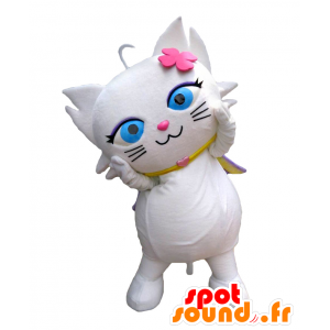 Mascot Hiroshi. Cat Mascot med en blomst på hodet - MASFR27697 - Yuru-Chara japanske Mascots