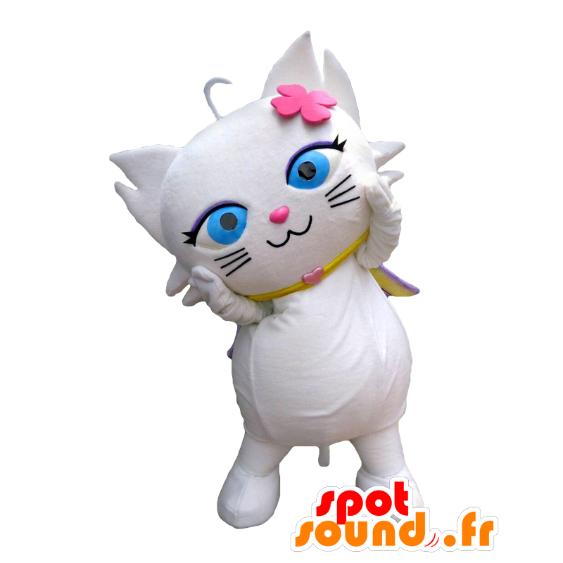 Mascot Hiroshi. Cat Mascot met een bloem op haar hoofd - MASFR27697 - Yuru-Chara Japanse Mascottes