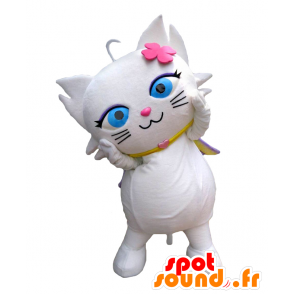 Mascot Hiroshi. Cat Mascot met een bloem op haar hoofd - MASFR27697 - Yuru-Chara Japanse Mascottes