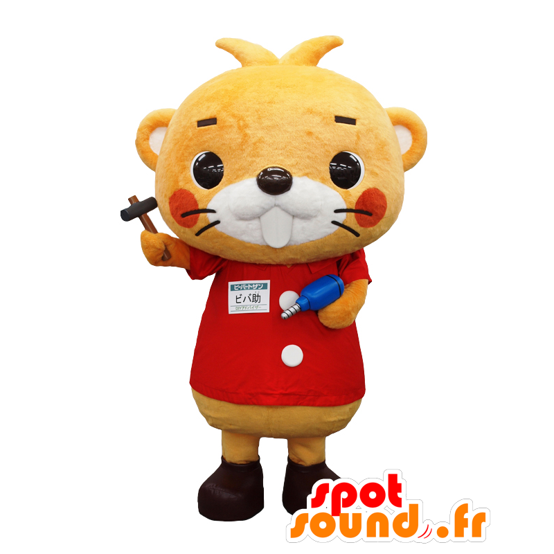 Mascot Bibasuke. majava maskotti työkaluilla - MASFR27700 - Mascottes Yuru-Chara Japonaises