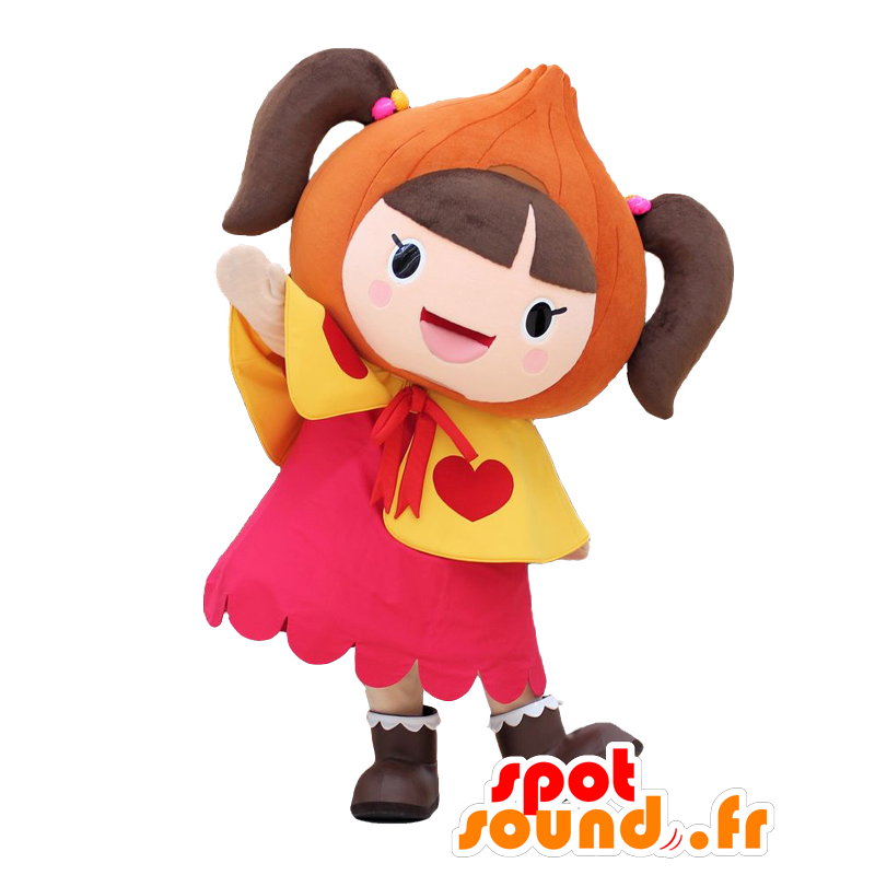 Mascotte de Iko-Ramo. Mascotte de fillette avec une robe rose - MASFR27702 - Mascottes Yuru-Chara Japonaises
